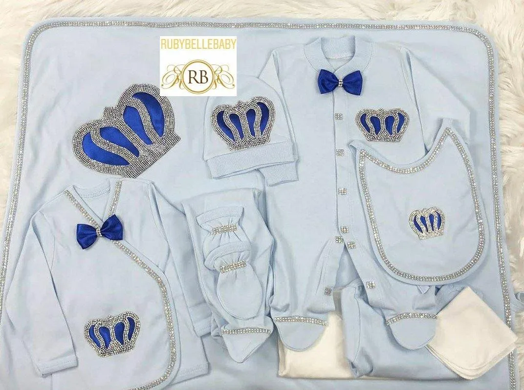 10pcs Newborn Baby Boy Outfit - Blue/Blue