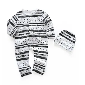 2 Pcs Baby Cotton Cute Printed Long Sleeves Rompers And Hat