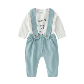 2 Pcs Baby Cotton Letters Printed T-shirts And Solid Color Rompers