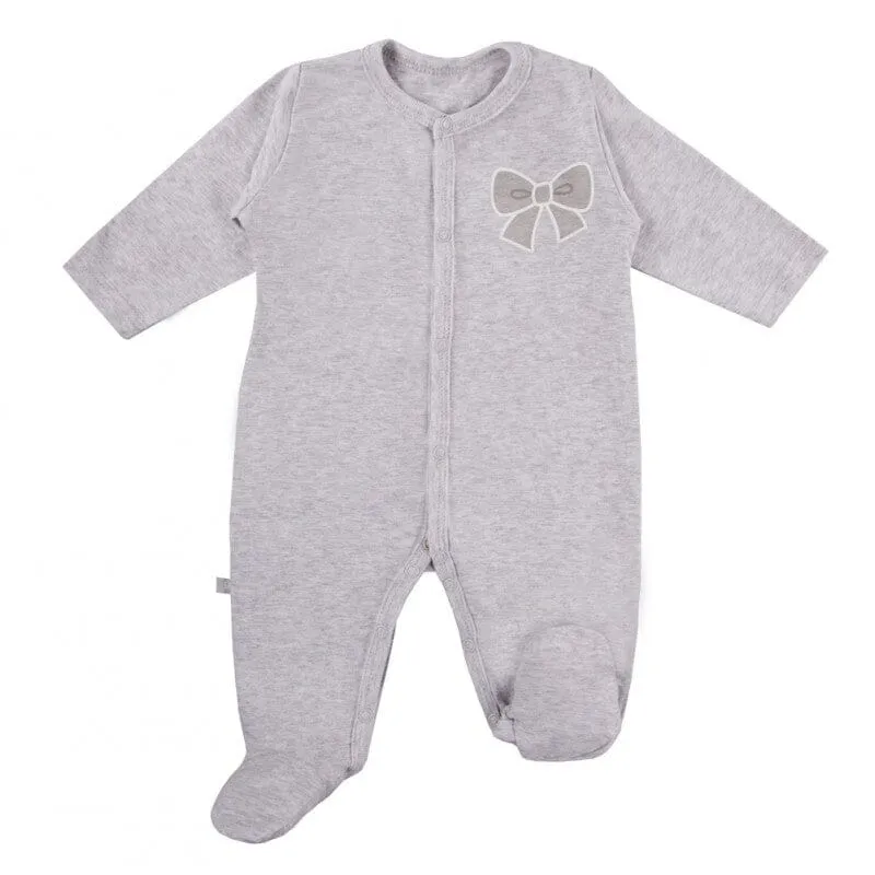 3 Pack Footed Sleepsuits, Bows, Grey