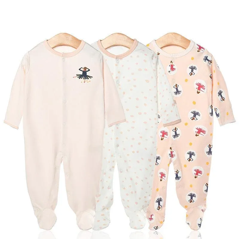 3-Piece Newborn Baby Romper Set - Silver Pink