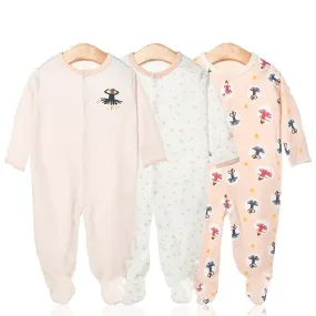3-Piece Newborn Baby Romper Set - Silver Pink