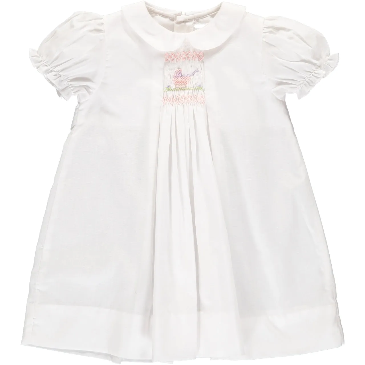30081-Smocked Carriage One Size Only Baby Girl Day Gown and Hat Pink
