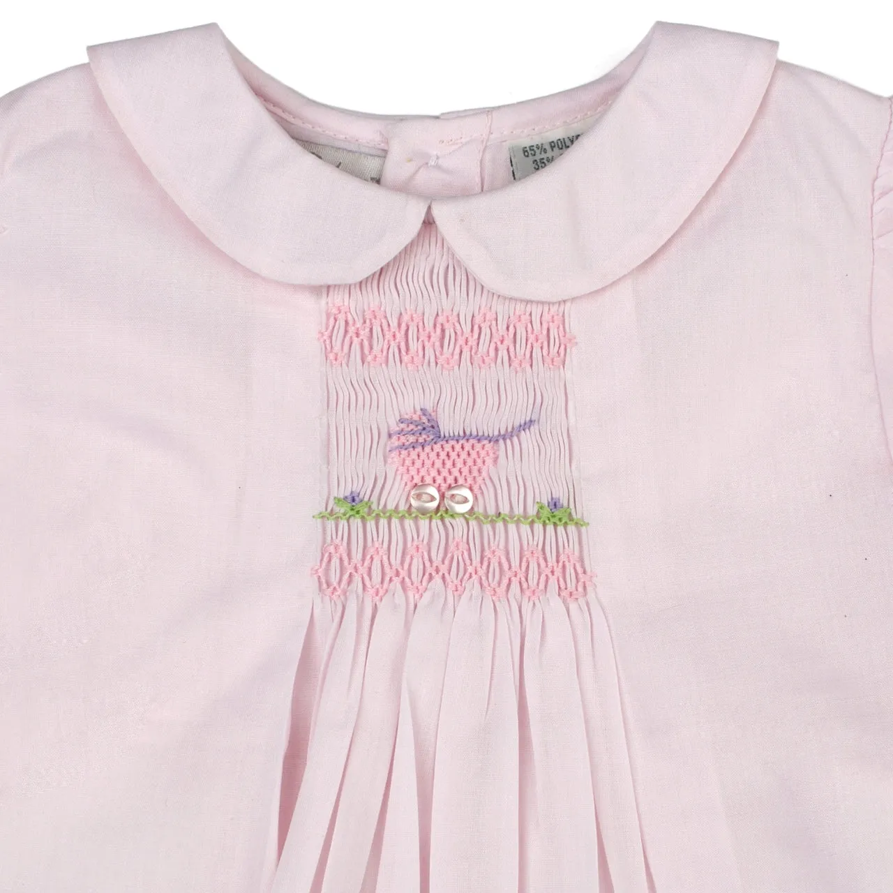 30081-Smocked Carriage One Size Only Baby Girl Day Gown and Hat Pink