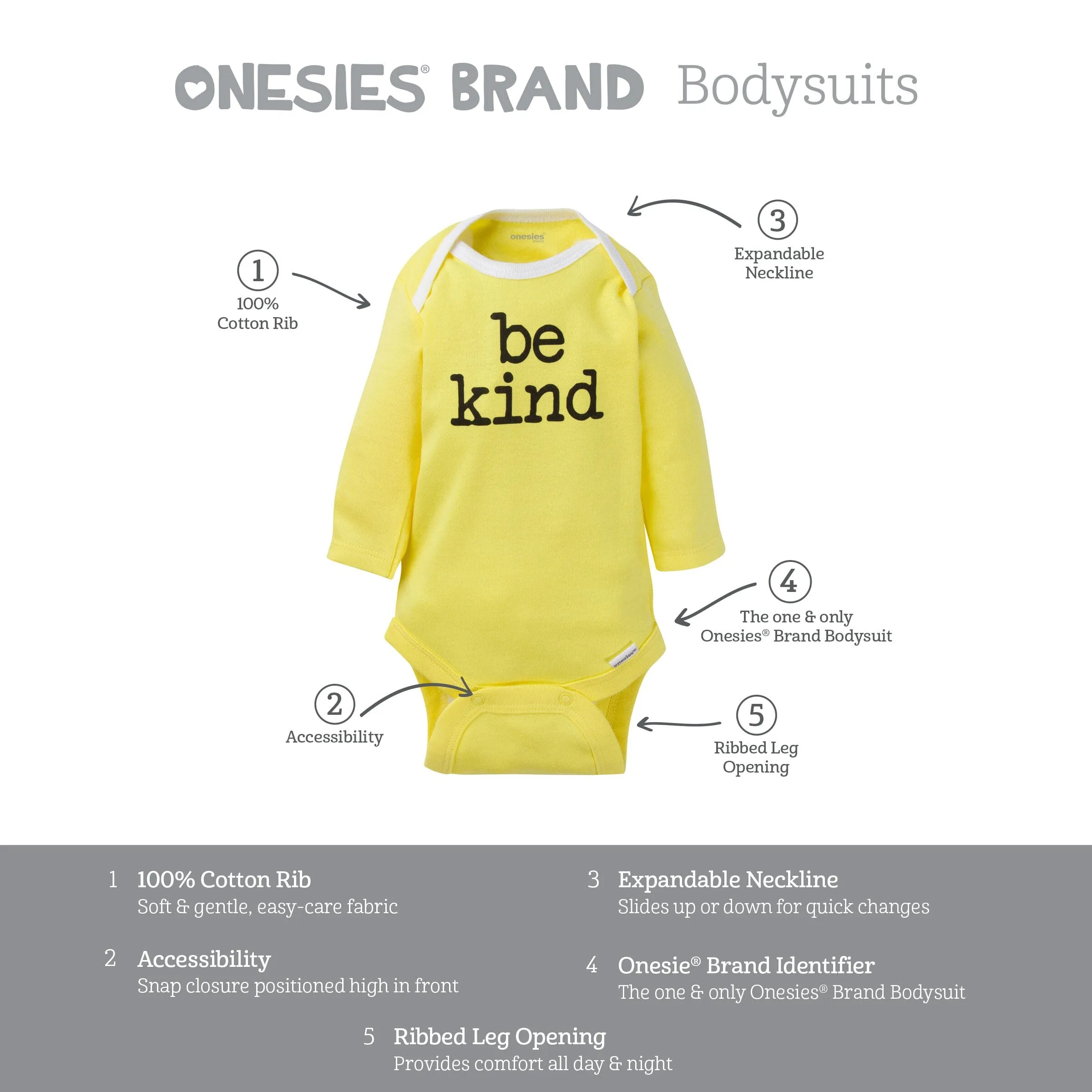 6-Pack Baby Neutral Long Sleeve Onesies® Brand Bodysuits