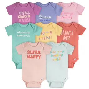 8-Pack Baby Girls Super Happy Short Sleeve Onesies® Bodysuits