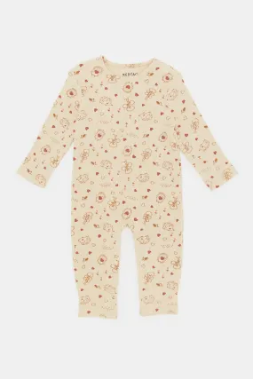 Babies Beige Printed Textured Fleece Romper