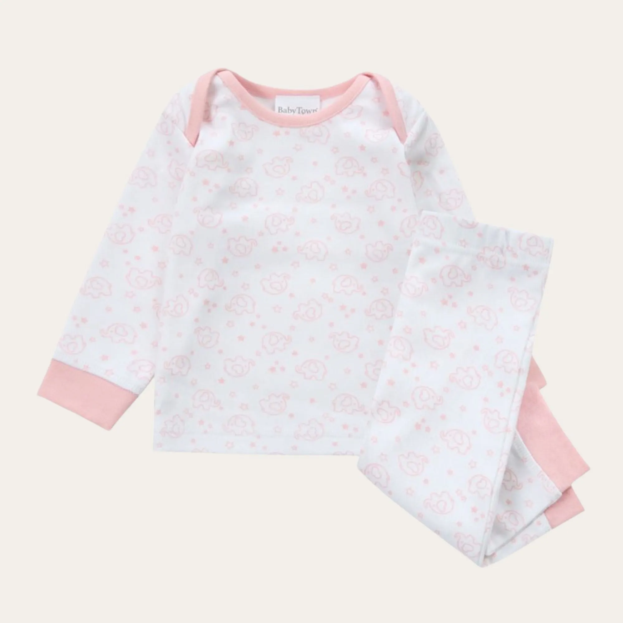 Baby All Over Elephant Print Pyjama Pink - 0-6 Months
