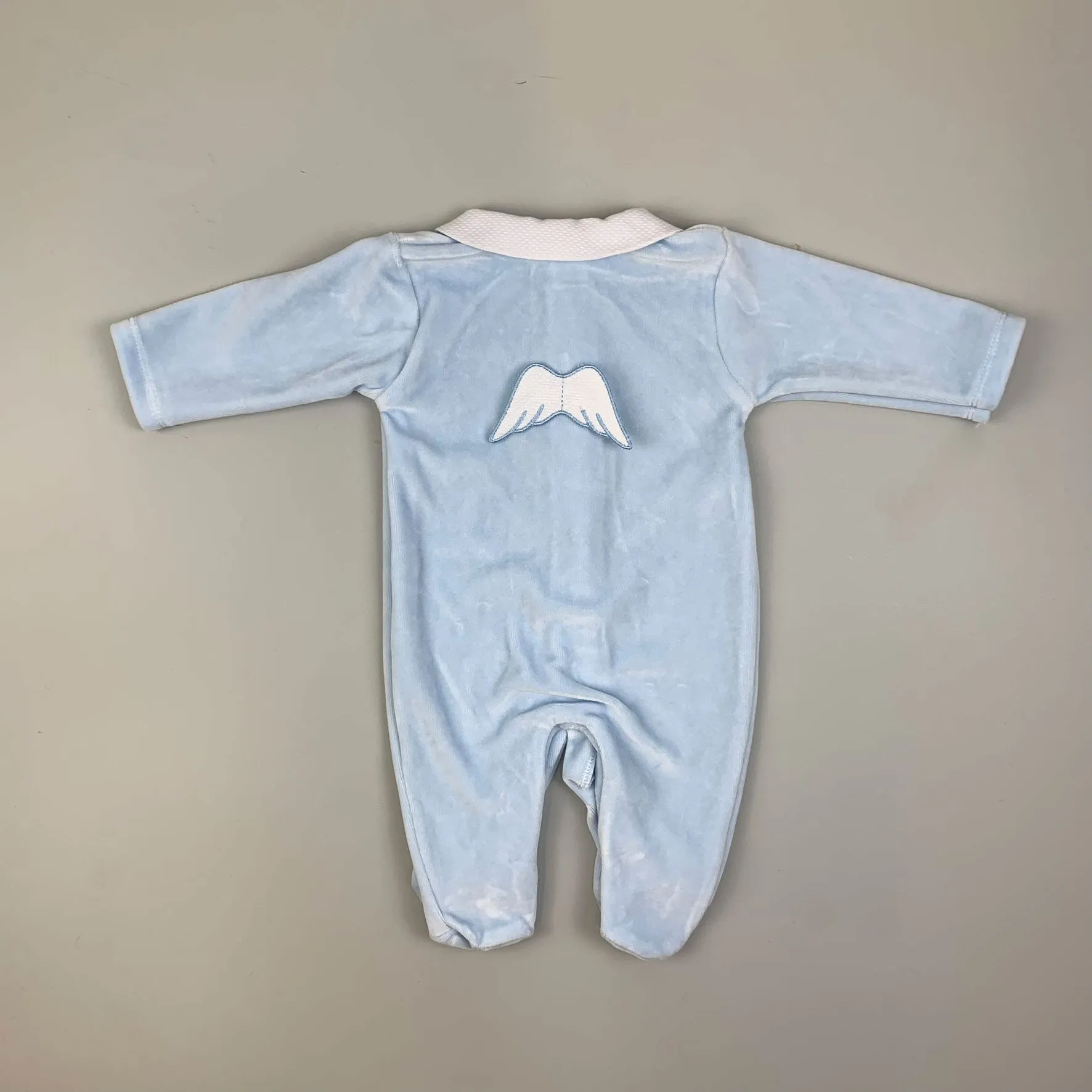 Baby Angel Wings Velour Sleepsuit with Hat - Blue