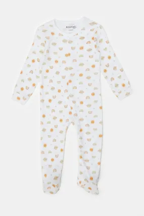 Baby Beige And White Printed Sleepsuit Set (Pack of 2)