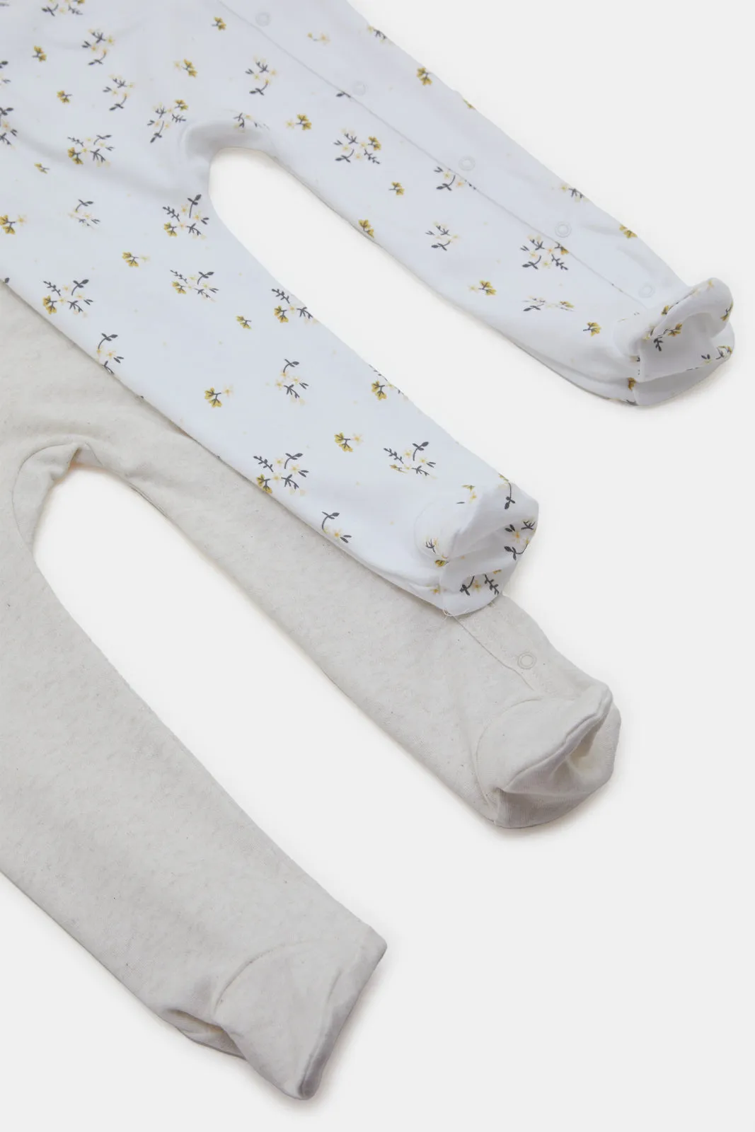 Baby Beige Printed Sleepsuit Set (Pack of 2)