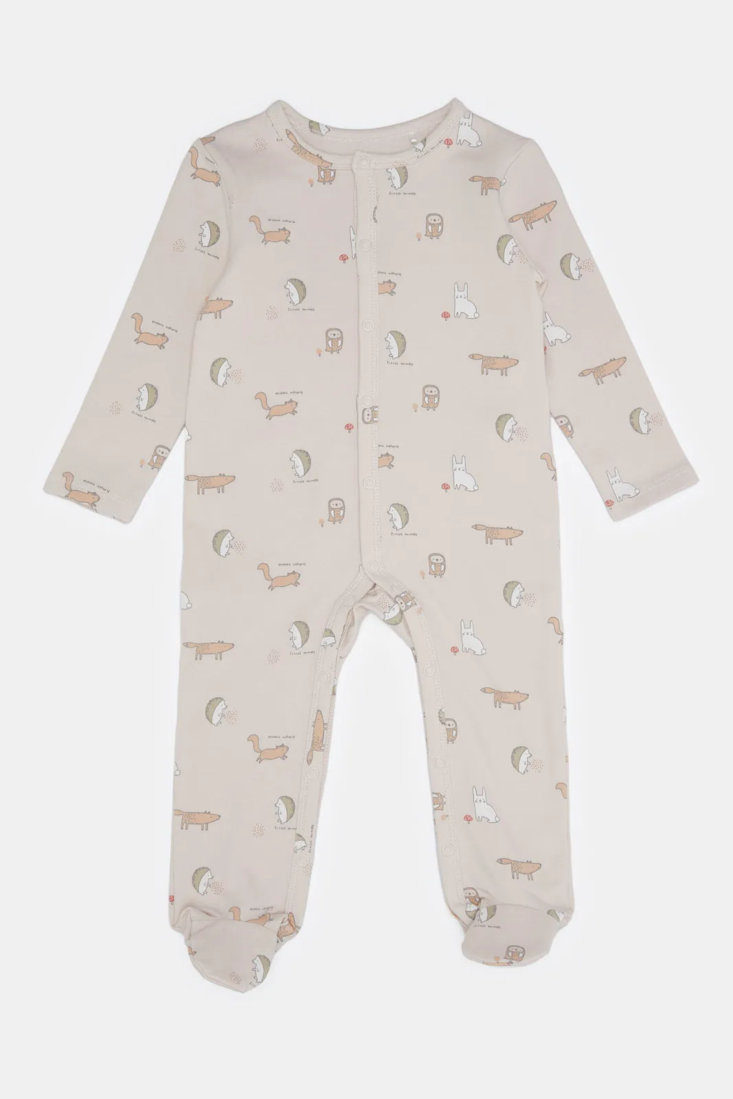 Baby Beige Printed Sleepsuit