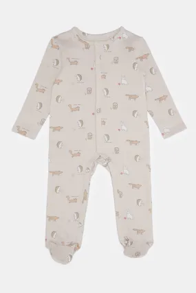 Baby Beige Printed Sleepsuit