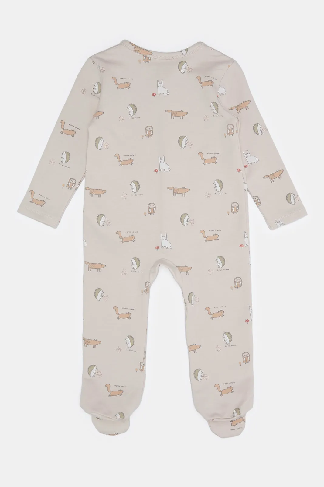 Baby Beige Printed Sleepsuit