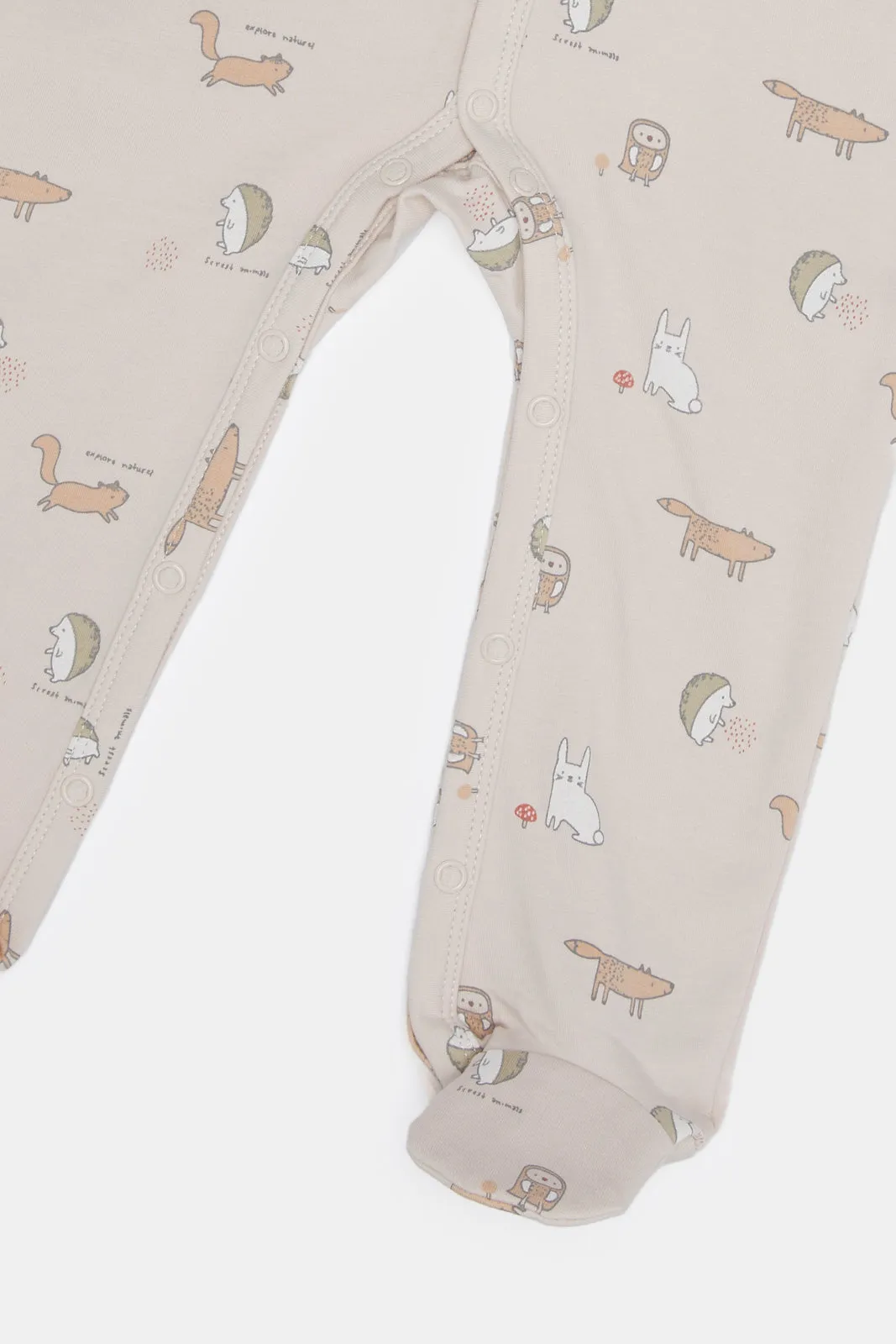 Baby Beige Printed Sleepsuit
