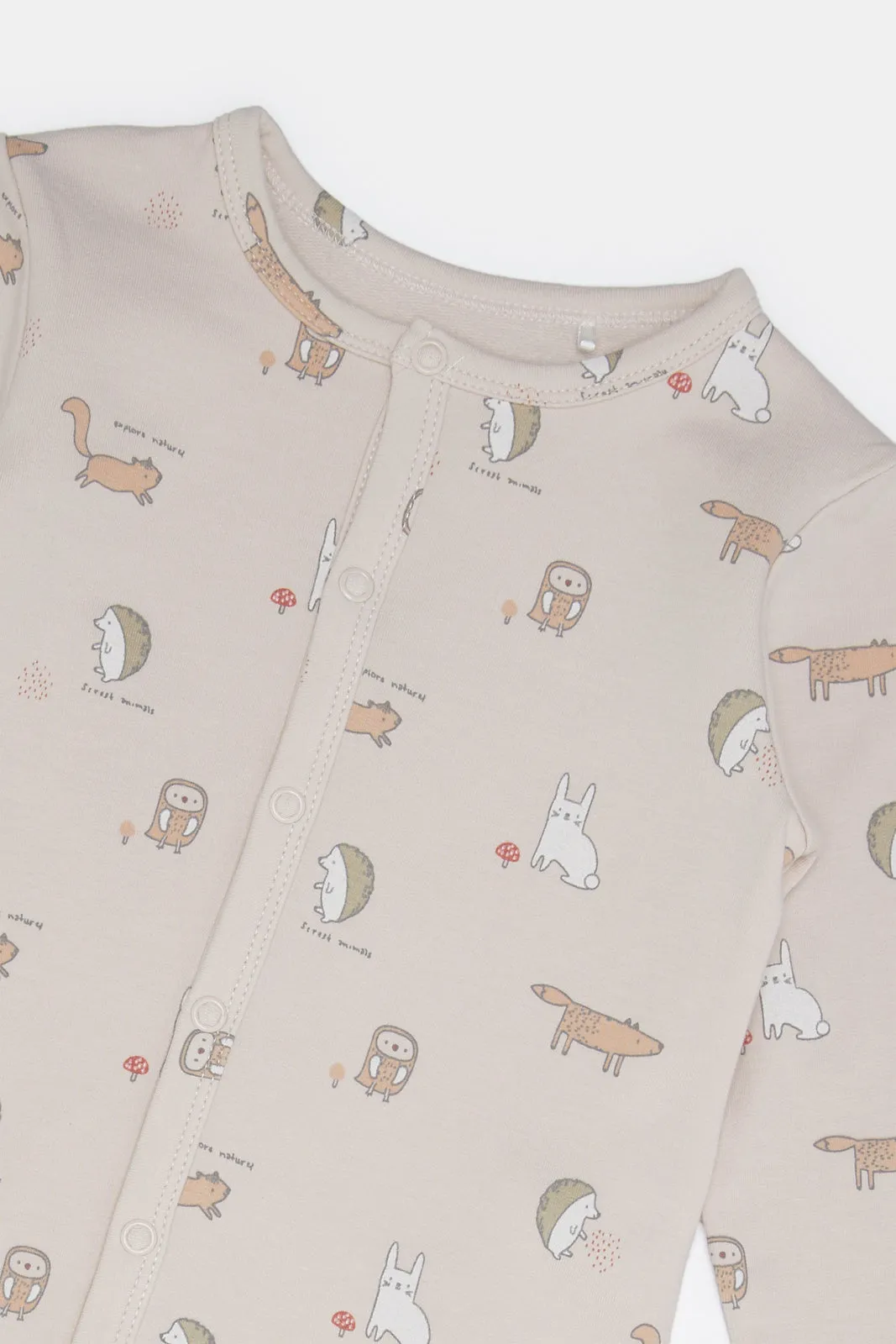 Baby Beige Printed Sleepsuit
