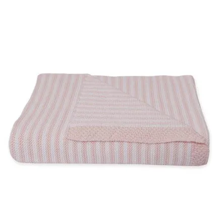 Baby Blanket 100% cotton Knitted Pinstripe Pink