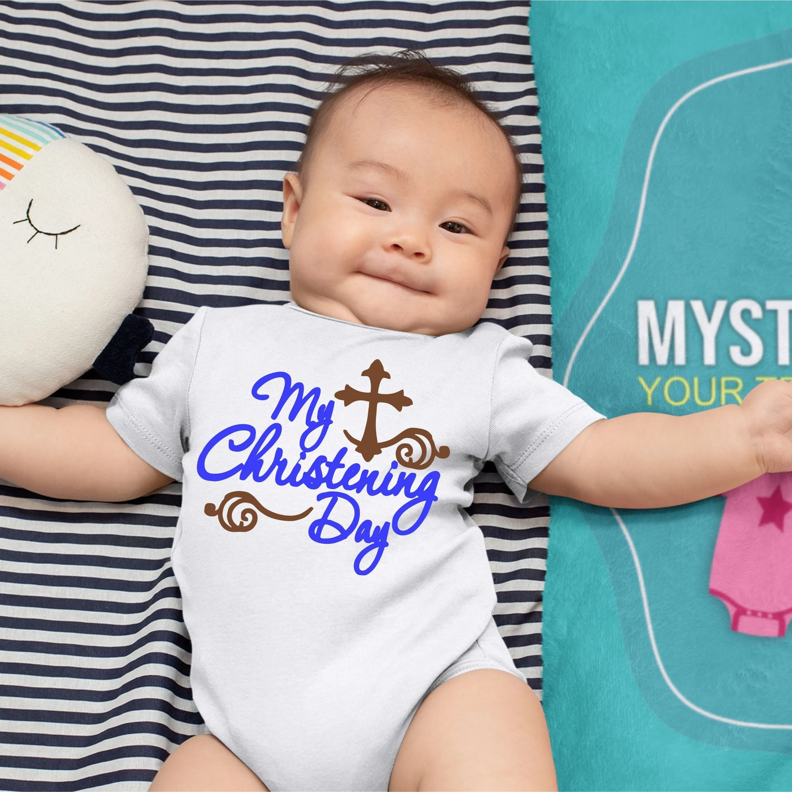 Baby Boy Christening Baptism Dedication Onesies - Blue Gold