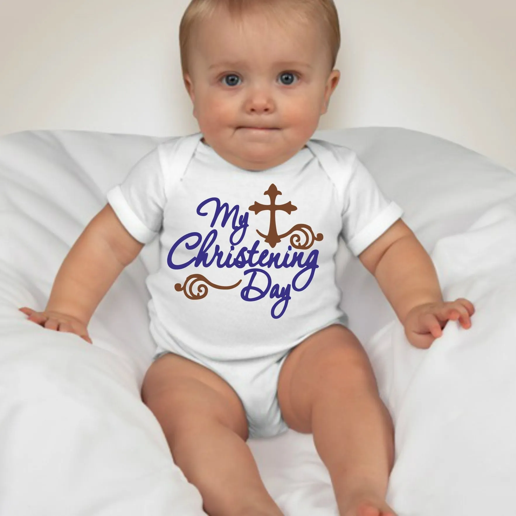 Baby Boy Christening Baptism Dedication Onesies - Blue Gold