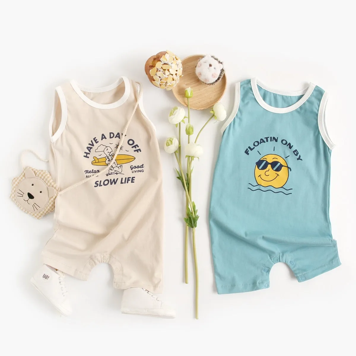 Baby Boy Short Sleeve Cartoon Print Summer Romper