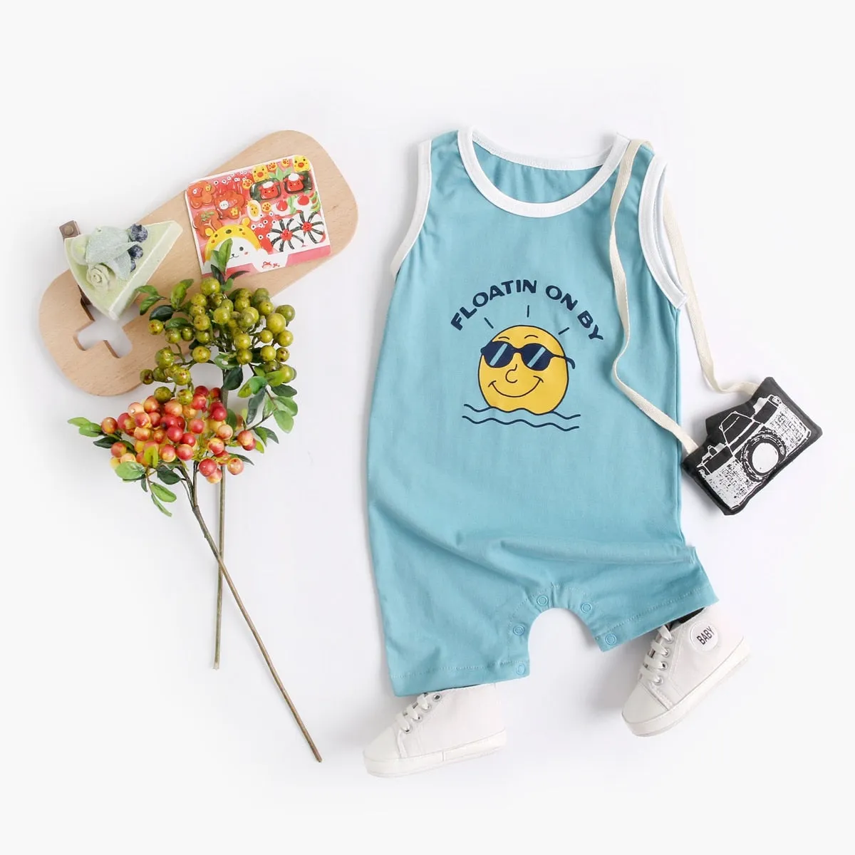 Baby Boy Short Sleeve Cartoon Print Summer Romper
