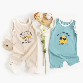 Baby Boy Short Sleeve Cartoon Print Summer Romper