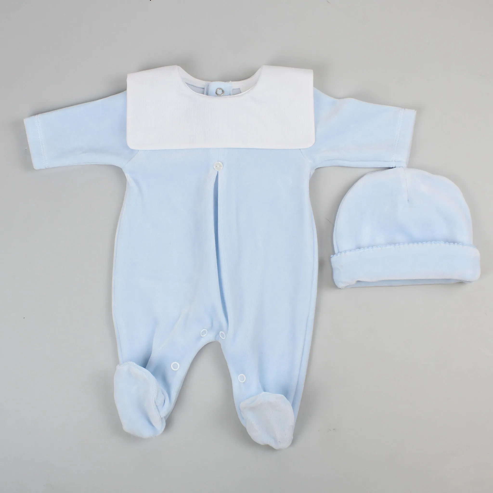 Baby Boy Velour Sleepsuit with Hat - Blue