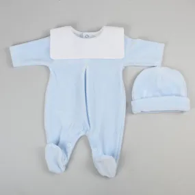 Baby Boy Velour Sleepsuit with Hat - Blue
