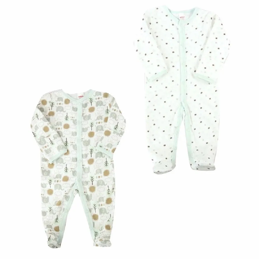 Baby Boys Girls Elephant & Square Polka Sleepsuit 2PK Set