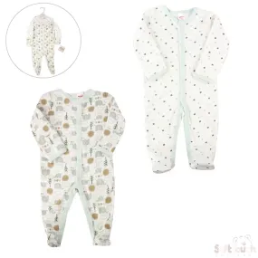 Baby Boys Girls Elephant & Square Polka Sleepsuit 2PK Set