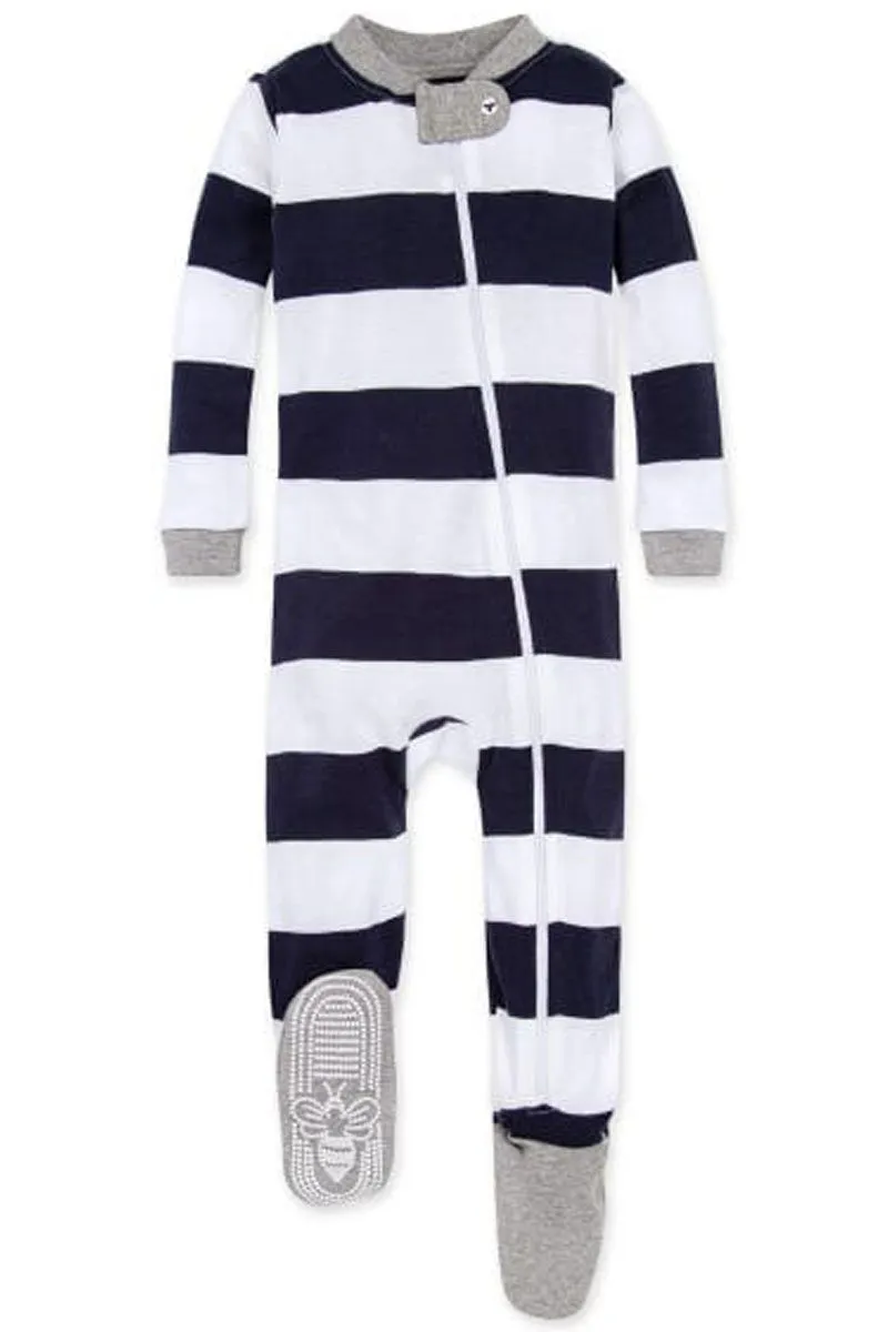 Baby Boys Girls Unisex Burts Bees Striped Babygrow Anti Slip Footie Sleepsuits