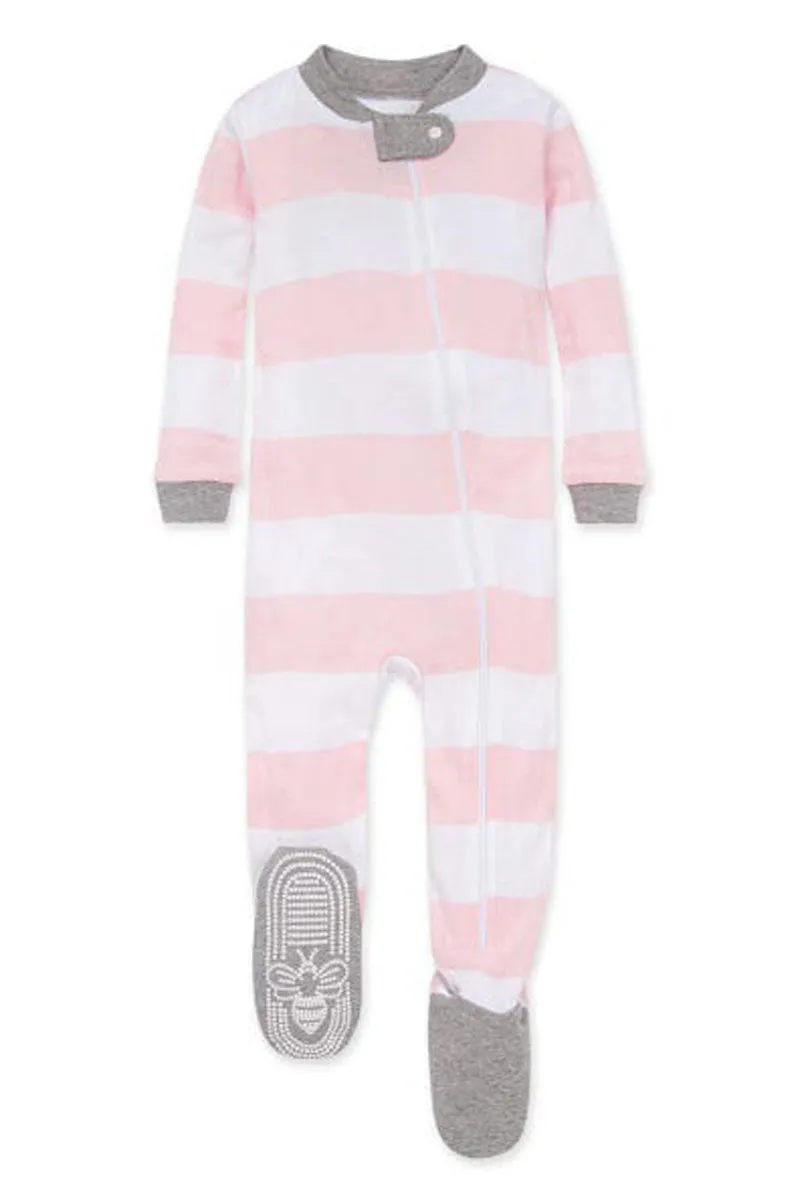 Baby Boys Girls Unisex Burts Bees Striped Babygrow Anti Slip Footie Sleepsuits
