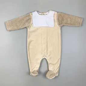 Baby Boys Velour  Sleepsuit with Bib Front - Beige