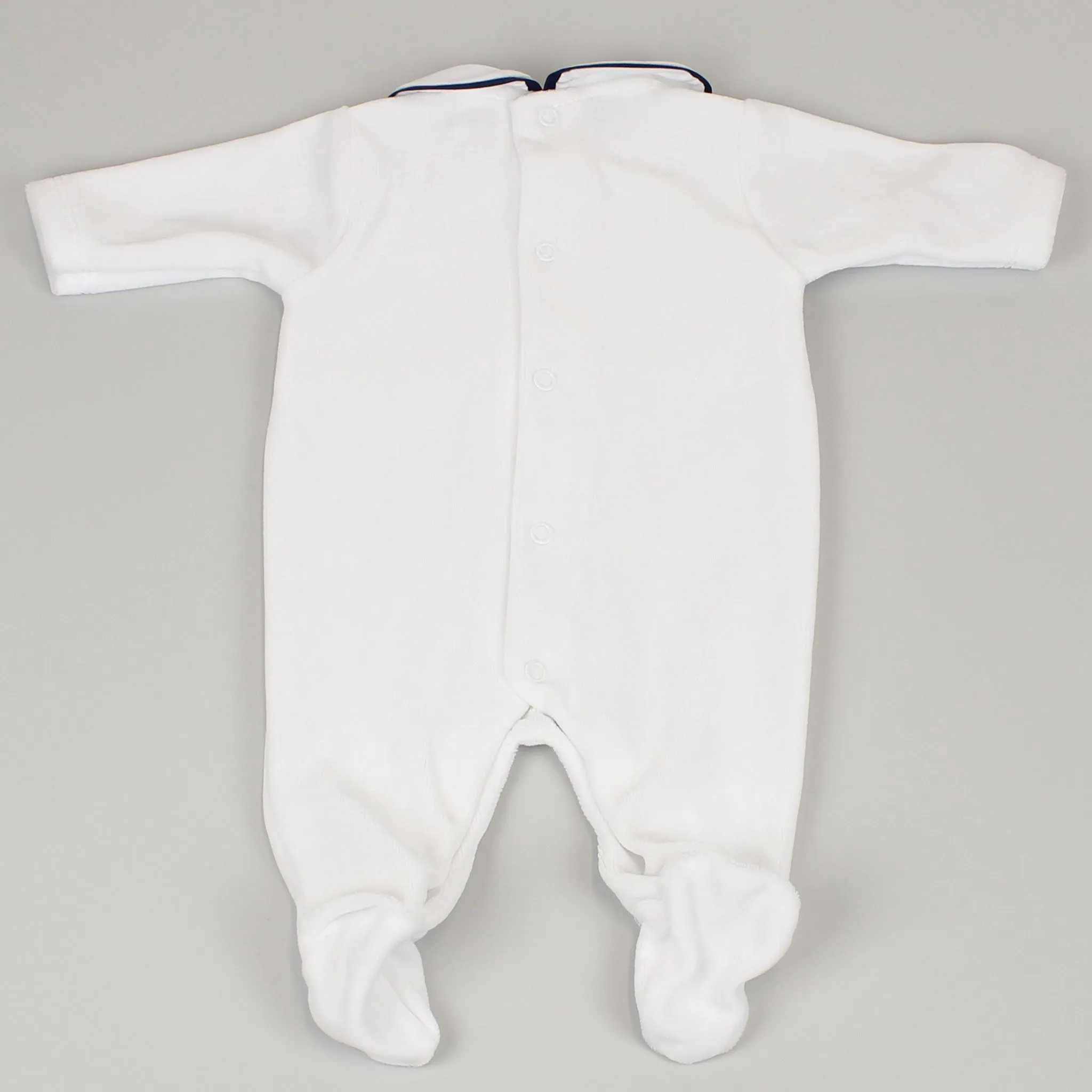 Baby Boys Velour Smocked Sleepsuit - White