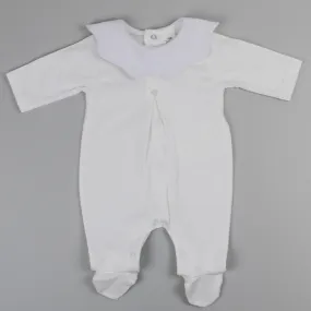Baby Cotton Scallop Collar Sleepsuit - White