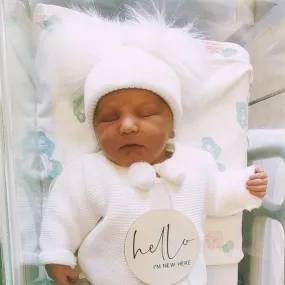 Baby Double Pom Hat - White - Unisex