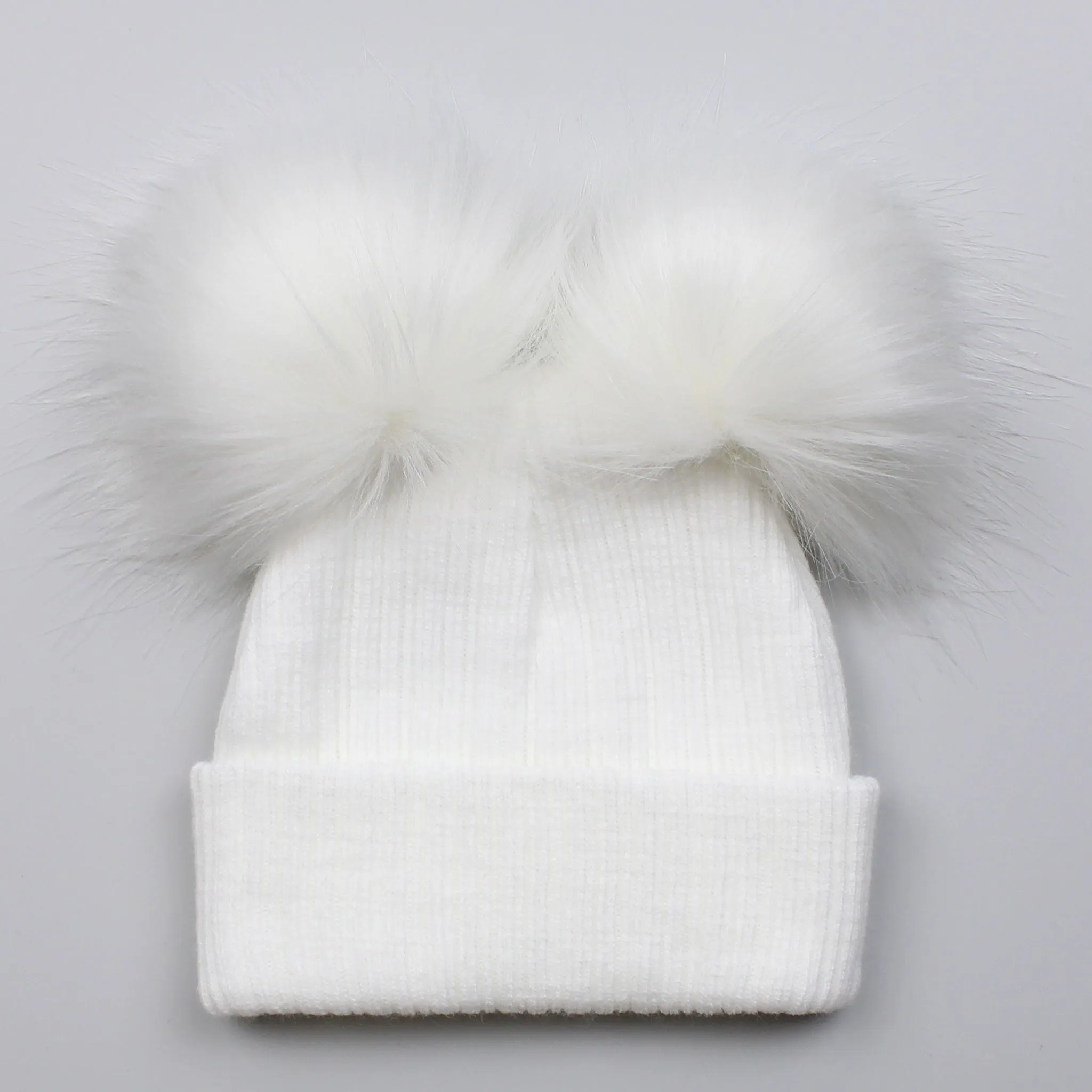 Baby Double Pom Hat - White - Unisex