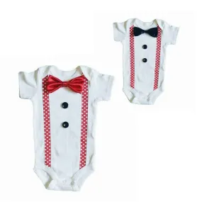 Baby Formal Tuxedo Suspender Onesies - Red Polka