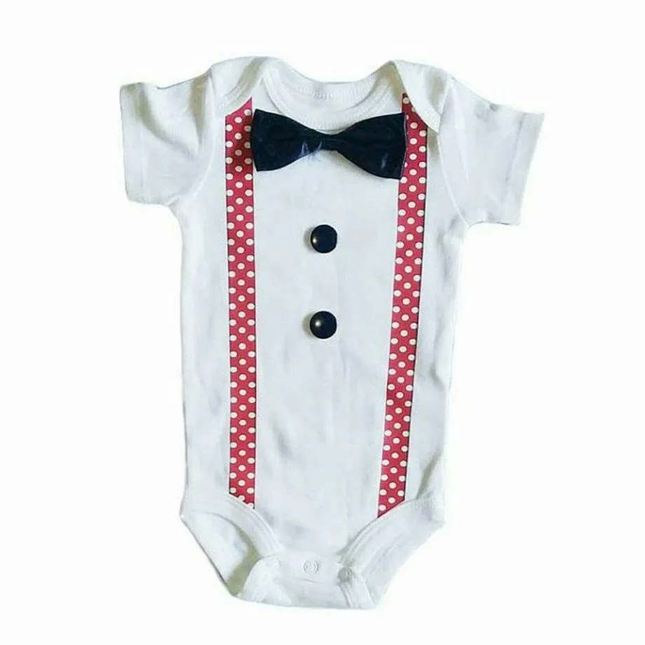 Baby Formal Tuxedo Suspender Onesies - Red Polka