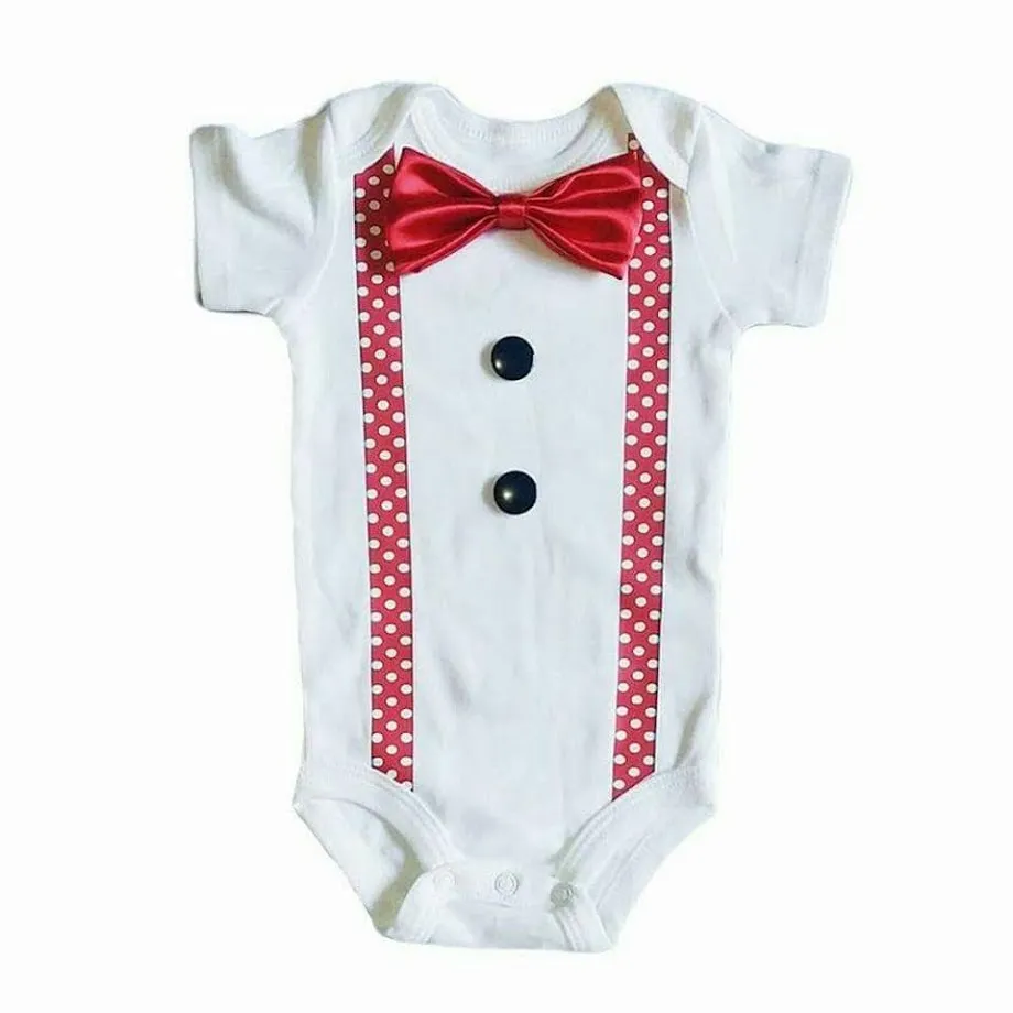Baby Formal Tuxedo Suspender Onesies - Red Polka