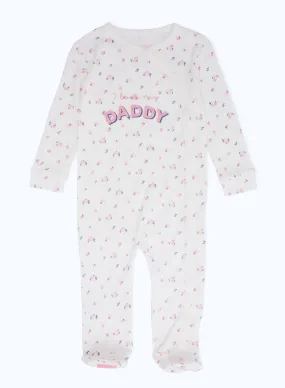 Baby Girl White Printed Floral Sleepsuit