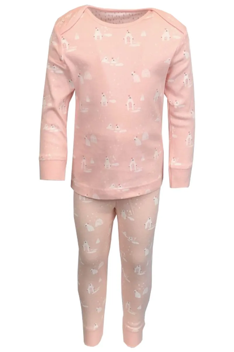 Baby Girls 2 Pk Pink Bear Print Cotton Top & Leggings Pyjamas