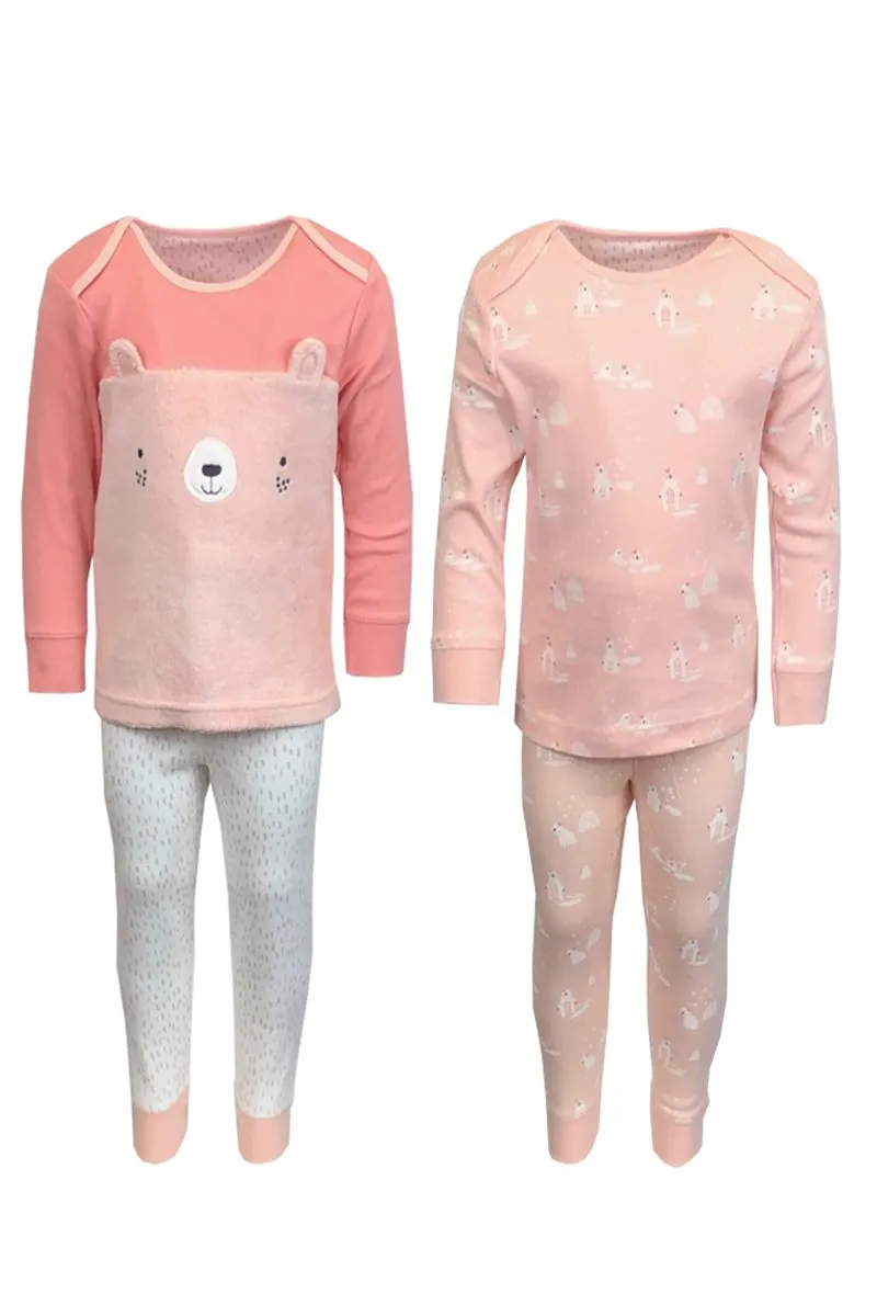 Baby Girls 2 Pk Pink Bear Print Cotton Top & Leggings Pyjamas