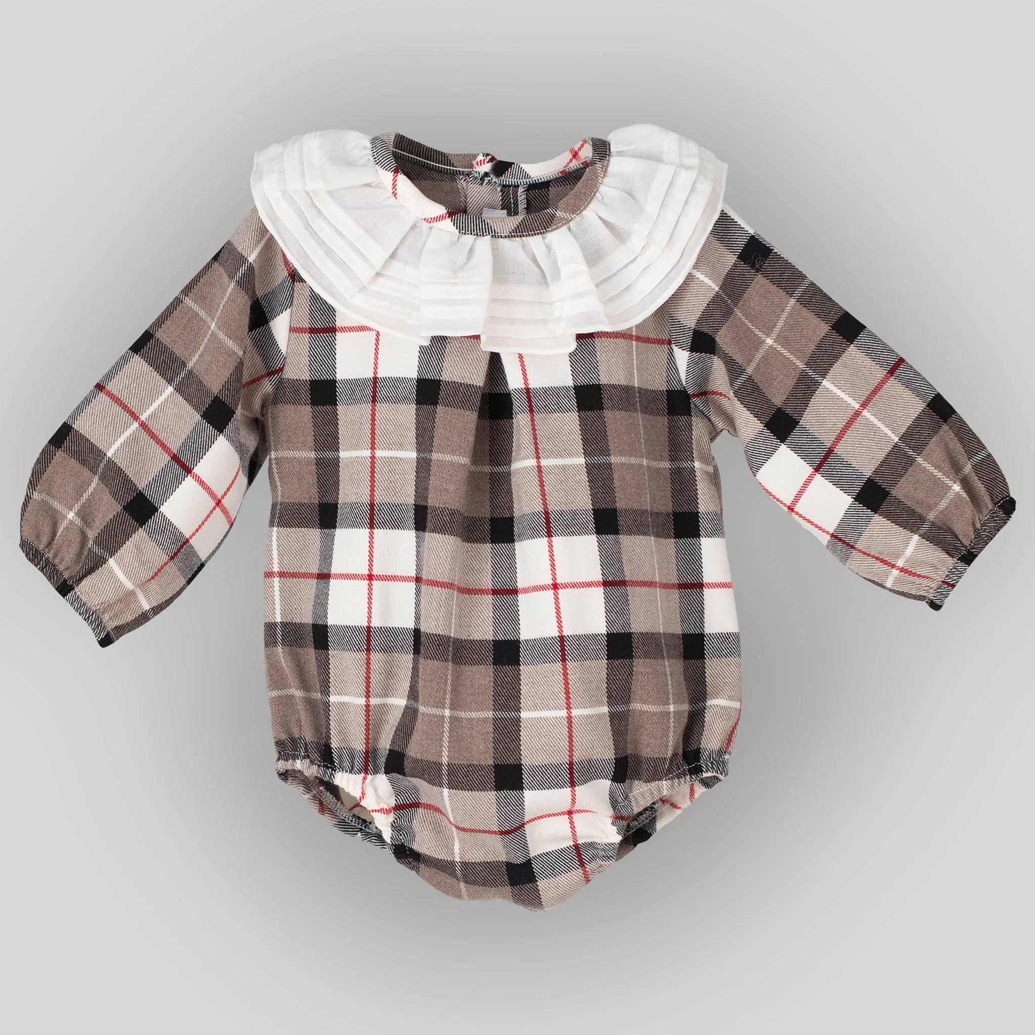 Baby Girls Beige Tartan Romper - Calamaro 32417