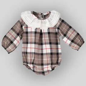 Baby Girls Beige Tartan Romper - Calamaro 32417