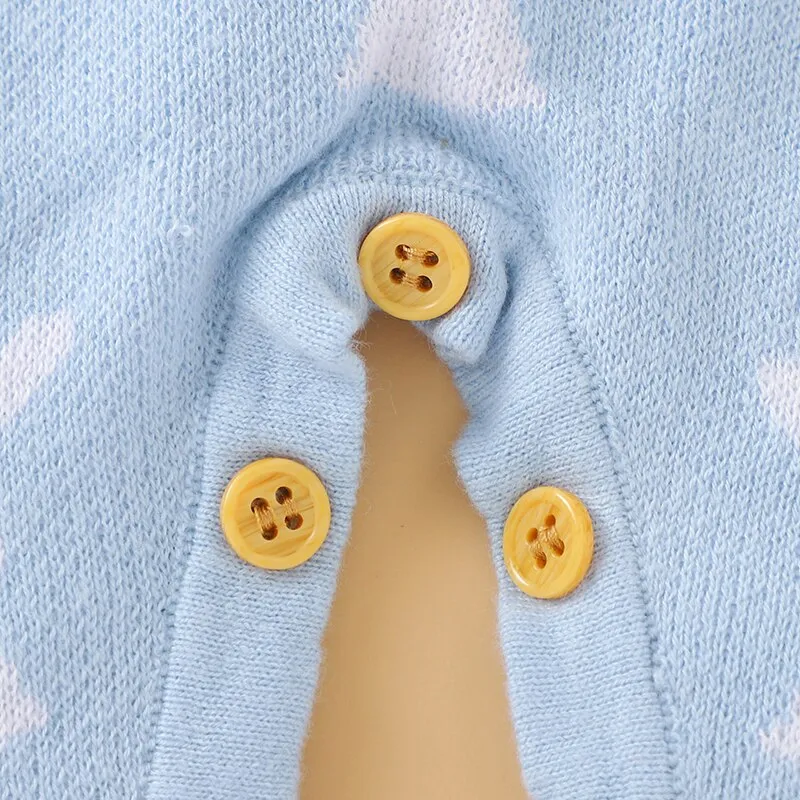 Baby Girls Boys Cotton Cute Rabbit Knitted Long Sleeve Jumpsuit - Blue, Pink, Grey, Beige