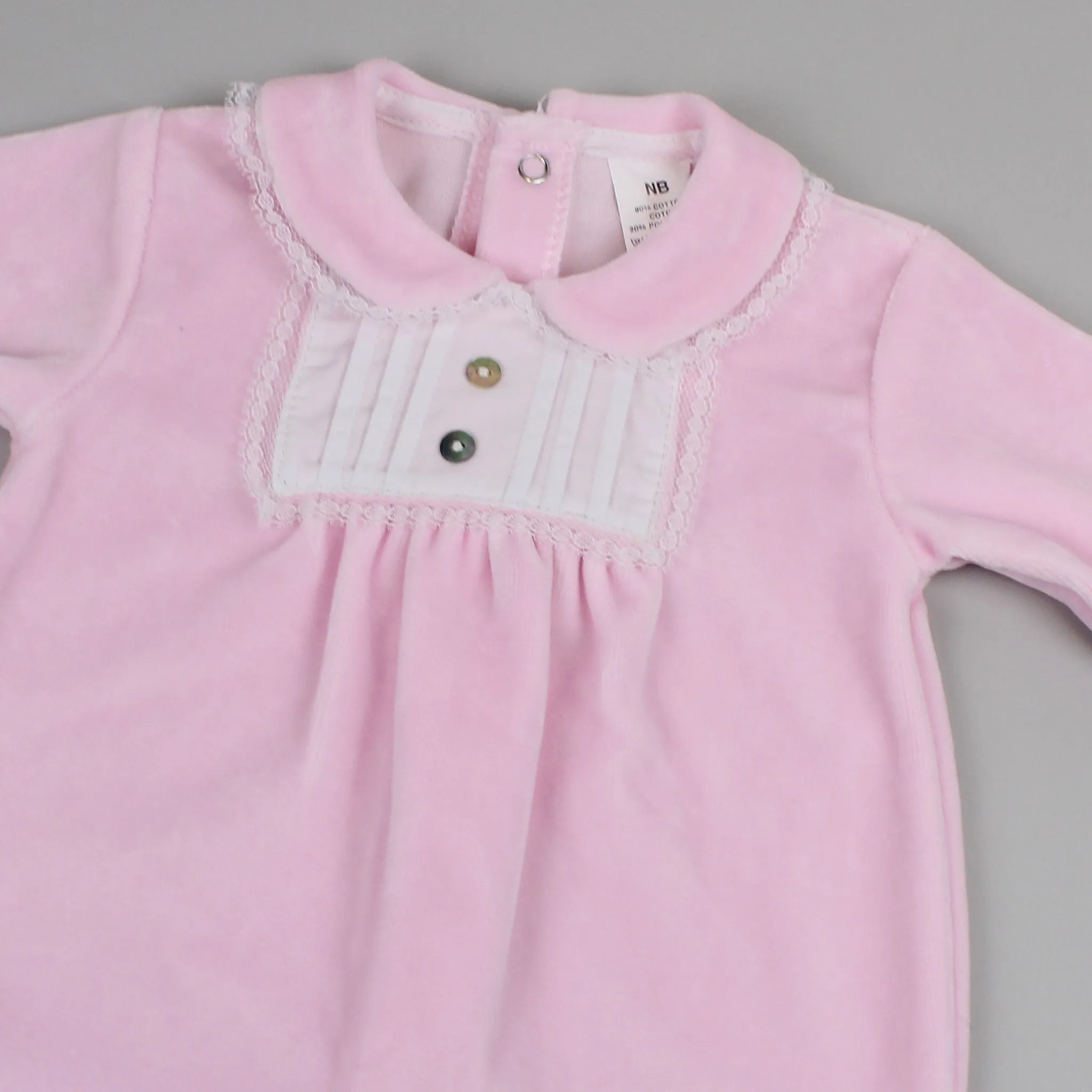 Baby Girls Velour Sleepsuit - All In One - Pink