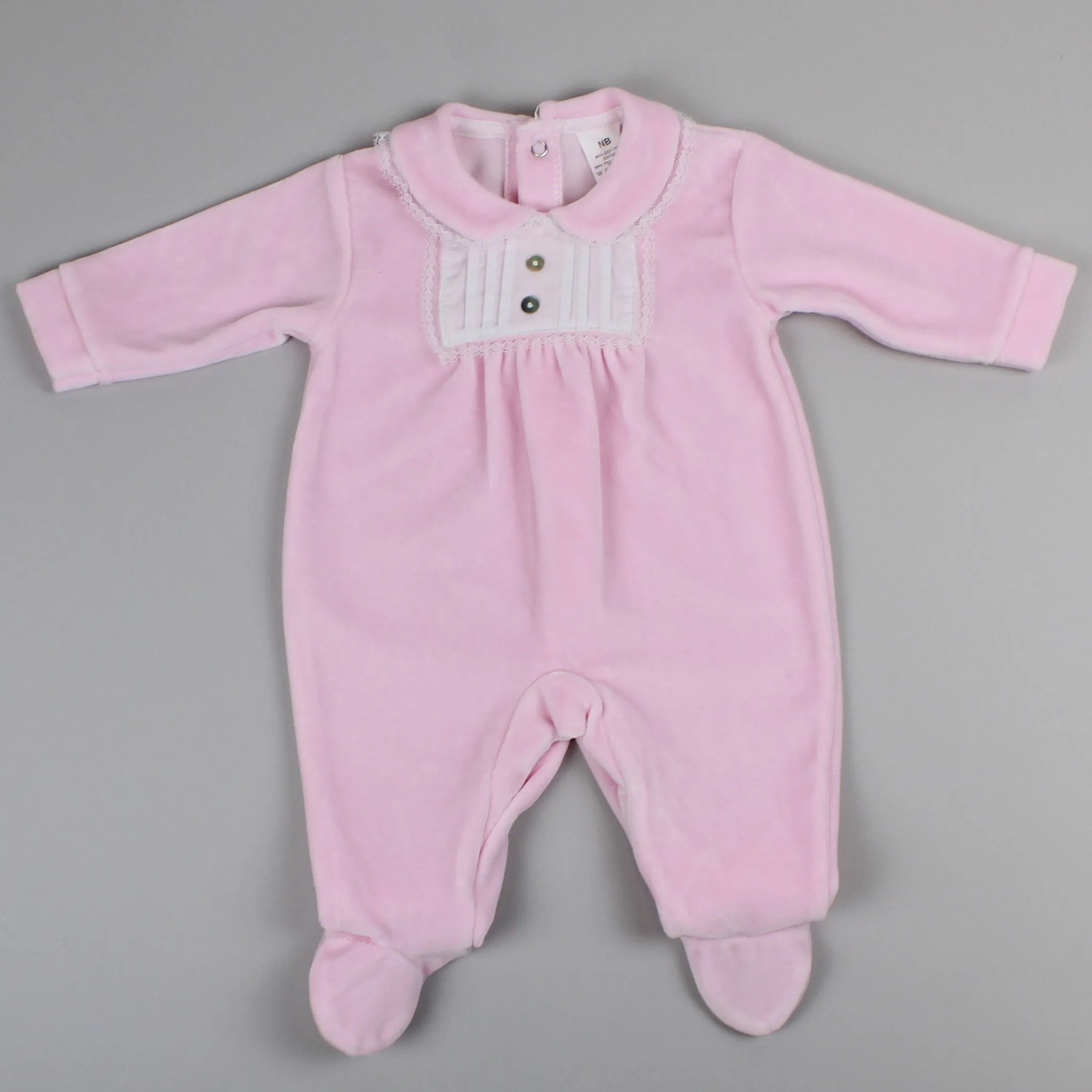Baby Girls Velour Sleepsuit - All In One - Pink
