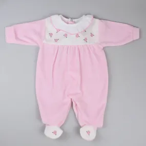 Baby Girls Velour Snuggle Rose Sleepsuit - Pink and White- Rosie-Pex