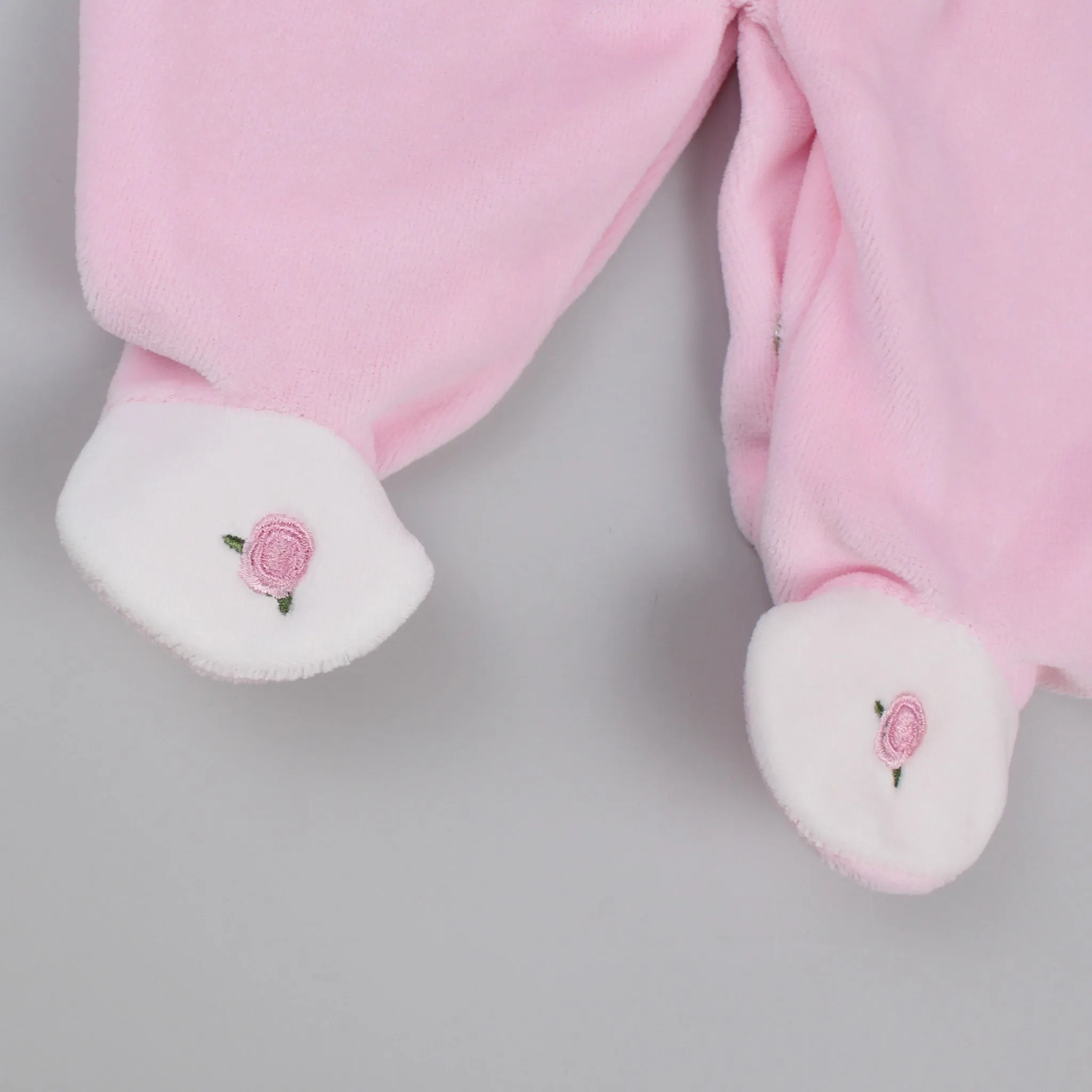 Baby Girls Velour Snuggle Rose Sleepsuit - Pink and White- Rosie-Pex